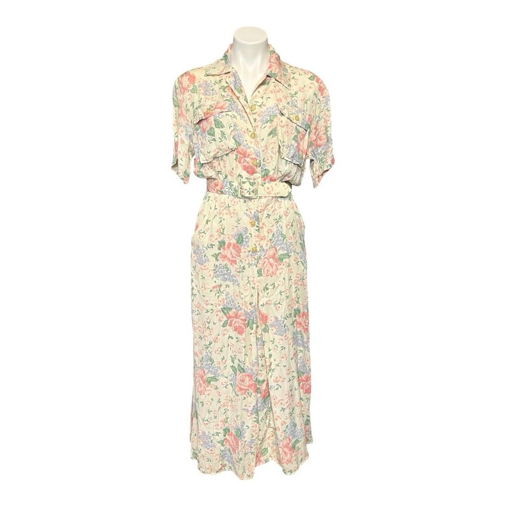 Vintage Ralph Lauren Floral Belted Dress Cottage Core